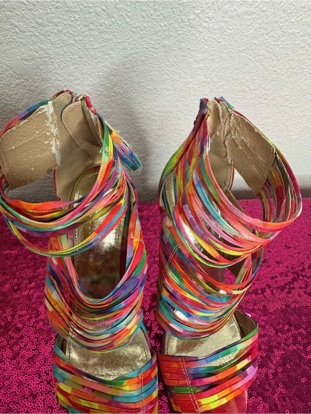2/for $20 🪩 CHARLOTTE RUSSE Multicolor Strappy Stiletto, Metallic Heel (Size 6)